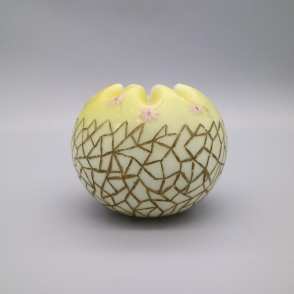 Antique Satin Glass Rose Bowl Vase Yellow Satin Hand Painted Flowers est. 1890 - Picture 2 of 6